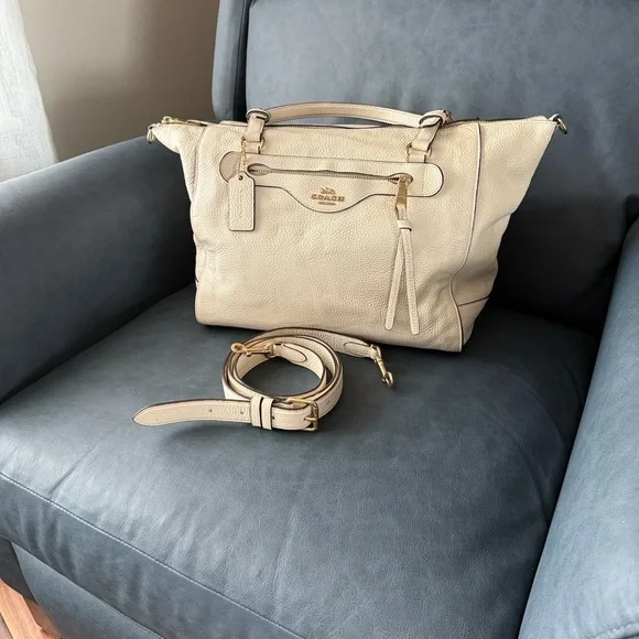 Coach Pebble Leather Satchel in Cream with Gold Hardware - Picture 10 of 10